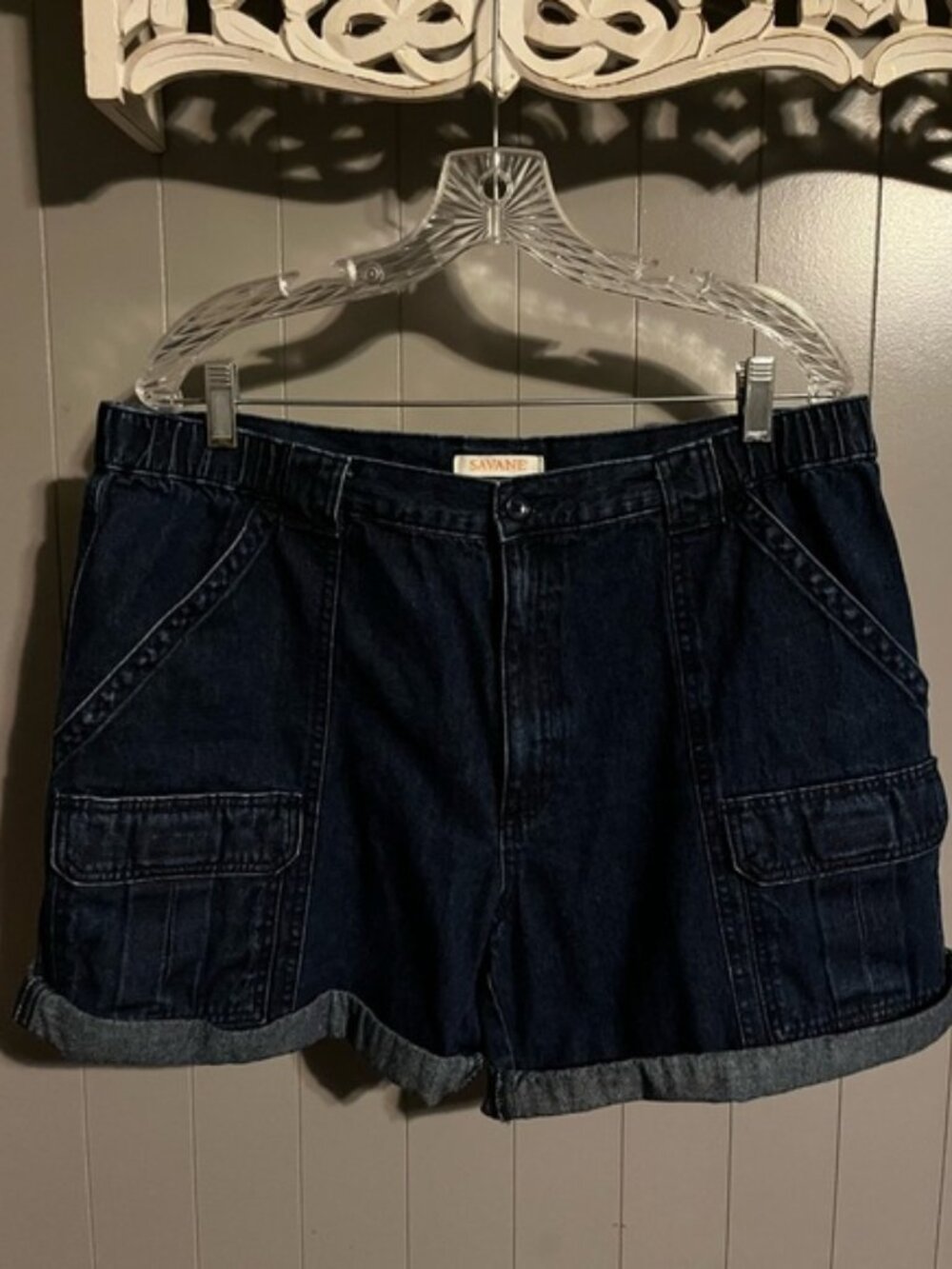 Savane men's comfort hiking denim cargo shorts dark wash